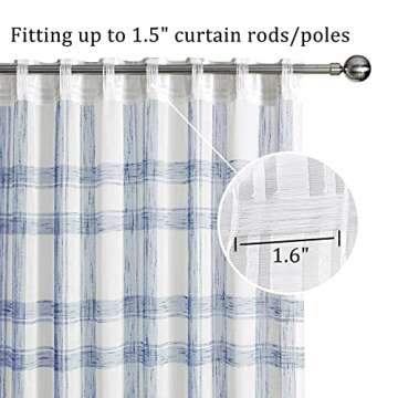 Randall Geometric Check Curtain Panel Pairs 84 Inches Long Linen Blend Semi-Sheer Backtab Rod Pocket Rustic Farmhouse Style Window Treatment Drape Sets for Bedroom Living Room, 54"x84"x2, Blue/White