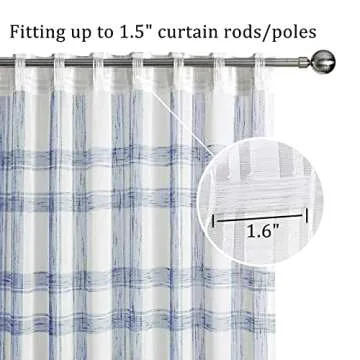 Randall Geometric Check Curtain Panel Pairs 84 Inches Long Linen Blend Semi-Sheer Backtab Rod Pocket Rustic Farmhouse Style Window Treatment Drape Sets for Bedroom Living Room, 54"x84"x2, Blue/White