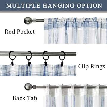 Randall Geometric Check Curtain Panel Pairs 84 Inches Long Linen Blend Semi-Sheer Backtab Rod Pocket Rustic Farmhouse Style Window Treatment Drape Sets for Bedroom Living Room, 54"x84"x2, Blue/White