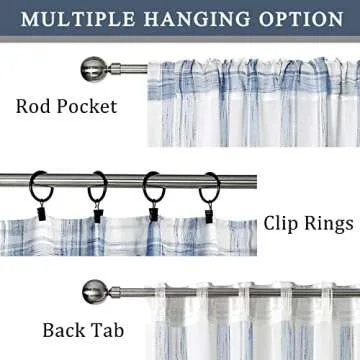 Randall Geometric Check Curtain Panel Pairs 84 Inches Long Linen Blend Semi-Sheer Backtab Rod Pocket Rustic Farmhouse Style Window Treatment Drape Sets for Bedroom Living Room, 54"x84"x2, Blue/White