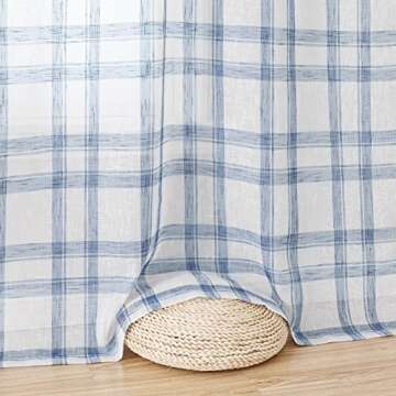 Randall Geometric Check Curtain Panel Pairs 84 Inches Long Linen Blend Semi-Sheer Backtab Rod Pocket Rustic Farmhouse Style Window Treatment Drape Sets for Bedroom Living Room, 54"x84"x2, Blue/White