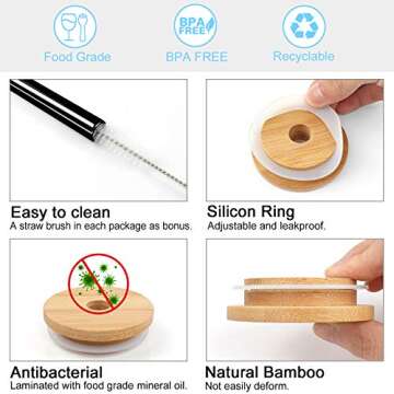 CNVOILA Bamboo Mason Jar Lids Set with Straw - Stylish & Eco-Friendly