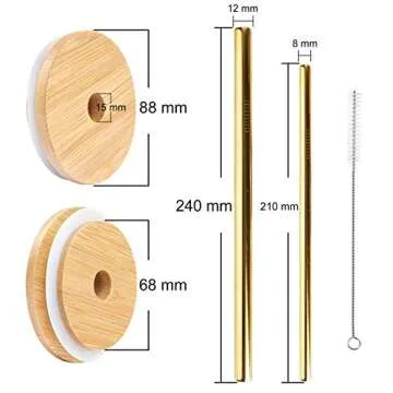 Bamboo Mason Jar Lids Set with Reusable Straws - Eco Friendly