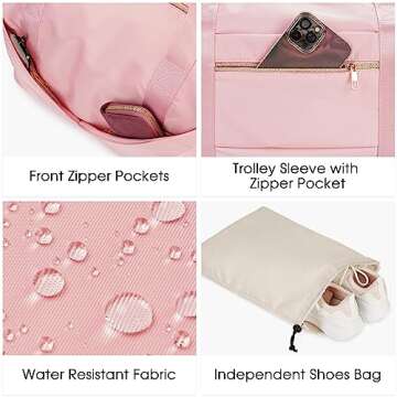 For Spirit Airlines 18x14x8 Personal Item Bag Travel Duffel Bag Underseat Carry-on Luggage with TSA Approved Quart Size Bag & Shoes Bag, Weekender Overnight Bag for Women (Pink)