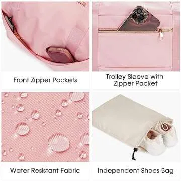 For Spirit Airlines 18x14x8 Personal Item Bag Travel Duffel Bag Underseat Carry-on Luggage with TSA Approved Quart Size Bag & Shoes Bag, Weekender Overnight Bag for Women (Pink)