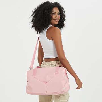 For Spirit Airlines 18x14x8 Personal Item Bag Travel Duffel Bag Underseat Carry-on Luggage with TSA Approved Quart Size Bag & Shoes Bag, Weekender Overnight Bag for Women (Pink)