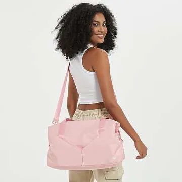 For Spirit Airlines 18x14x8 Personal Item Bag Travel Duffel Bag Underseat Carry-on Luggage with TSA Approved Quart Size Bag & Shoes Bag, Weekender Overnight Bag for Women (Pink)