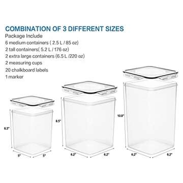 VERONES Large Tall Airtight Food Storage Containers, 10 PACK Plastic Airtight Kitchen & Pantry Organ...