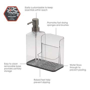 Spectrum HEXA Sponge & Brush Organizer With Soap Pump, Kitchen Sink Organizer With Refillable Soap P...
