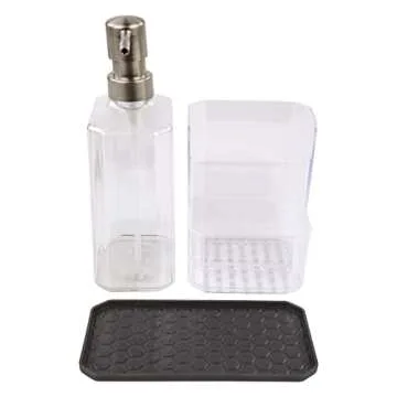 Spectrum HEXA Sponge & Brush Organizer With Soap Pump, Kitchen Sink Organizer With Refillable Soap Pump, Sponge & Dish Brush Holder Easy-Clean Sink Organization & Dish Brush Holder with Removable Base