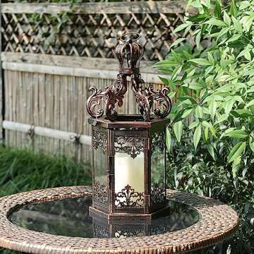 NEEDOMO Large Lanterns Decorative Outdoor, 17.7" Black Lanterns Decor Indoor with Tempered Clear Glass, Vintage Metal Hanging Candle Holder for Patio, Front Porch, Table, Wedding, Shelf