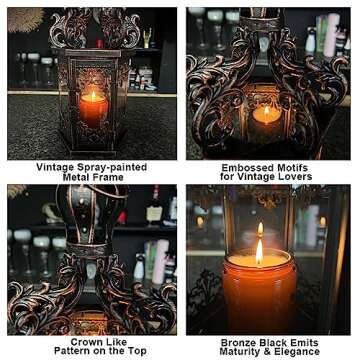 NEEDOMO Large Lanterns Decorative Outdoor, 17.7" Black Lanterns Decor Indoor with Tempered Clear Glass, Vintage Metal Hanging Candle Holder for Patio, Front Porch, Table, Wedding, Shelf