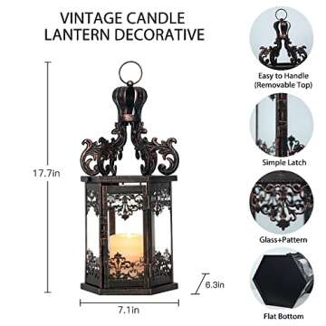 NEEDOMO Large Lanterns Decorative Outdoor, 17.7" Black Lanterns Decor Indoor with Tempered Clear Glass, Vintage Metal Hanging Candle Holder for Patio, Front Porch, Table, Wedding, Shelf