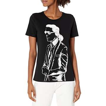 Stylish Karl Lagerfeld Women's Graphic Tee in Black Shadow