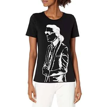 Stylish Karl Lagerfeld Women's Graphic Tee in Black Shadow
