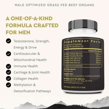 Ancestral Supplements Mofo, Supplements for Men, Support for Test and Energy Levels and Overall Men's Health and Wellness, Non-GMO Grass Fed Beef Organ Supplement with Liver, No Fillers, 180 Capsules