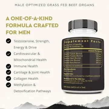 Ancestral Supplements Mofo, Supplements for Men, Support for Test and Energy Levels and Overall Men's Health and Wellness, Non-GMO Grass Fed Beef Organ Supplement with Liver, No Fillers, 180 Capsules