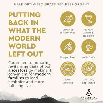 Ancestral Supplements Mofo, Supplements for Men, Support for Test and Energy Levels and Overall Men's Health and Wellness, Non-GMO Grass Fed Beef Organ Supplement with Liver, No Fillers, 180 Capsules