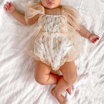 Shvaility Newborn Baby Girl Romper Floral Print Mesh Puff Sleeves Jumpsuit Bodysuit Boho Summer Clothes Pink Apricot 6-12 Months