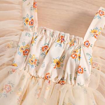 Shvaility Newborn Baby Girl Romper Floral Print Mesh Puff Sleeves Jumpsuit Bodysuit Boho Summer Clothes Pink Apricot 6-12 Months