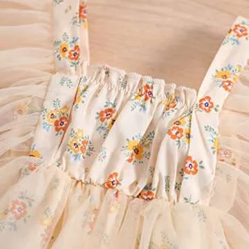 Shvaility Newborn Baby Girl Romper Floral Print Mesh Puff Sleeves Jumpsuit Bodysuit Boho Summer Clothes Pink Apricot 6-12 Months