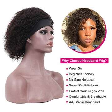 Legendhair Glueless Wig Human Hair Curly Bob Pixie Cut Headband Wigs Human Hair Afro kinky Curly Non...