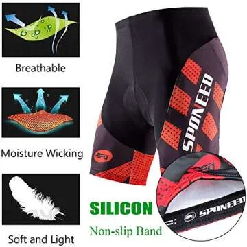 sponeed Bicycle Shorts for Men 4D Gel Padded Underpants Triathlon Workout Biking Wear Gym US L Red Multi