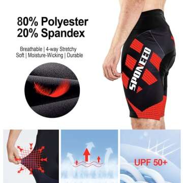 sponeed Bicycle Shorts for Men 4D Gel Padded Underpants Triathlon Workout Biking Wear Gym US L Red Multi