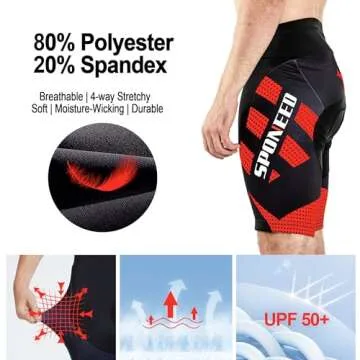 sponeed Bicycle Shorts for Men 4D Gel Padded Underpants Triathlon Workout Biking Wear Gym US L Red Multi