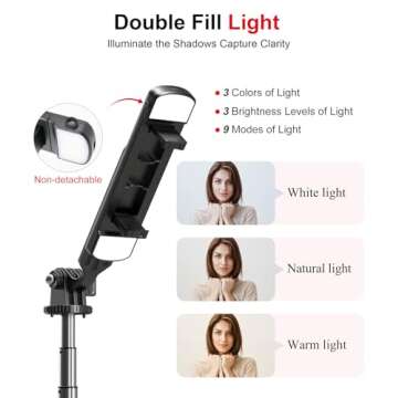 Selfie Stick Phone Tripod with Remote and LED Fill Lights - ASHINER 70 inch Heigh Cell Phone Holder for Travel, Vlogging, Live Streaming Video and Photos,Phone Stand Compatible with iPhone and Android
