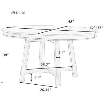 P PURLOVE Round Dining Table, Farmhouse Round Extendable Dining Table with 16" Leaf Wood Kitchen Tab...
