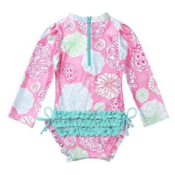 inlzdz Baby Toddler Girls Long Sleeve Floral Printed Rash Guard Shirt One-Piece Swimsuit Sun Protect...