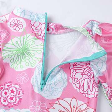 inlzdz Baby Toddler Girls Long Sleeve Floral Printed Rash Guard Shirt One-Piece Swimsuit Sun Protection Swimwear Pink 18-24 Months