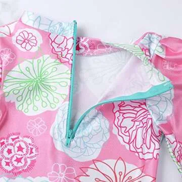 inlzdz Baby Toddler Girls Long Sleeve Floral Printed Rash Guard Shirt One-Piece Swimsuit Sun Protection Swimwear Pink 18-24 Months