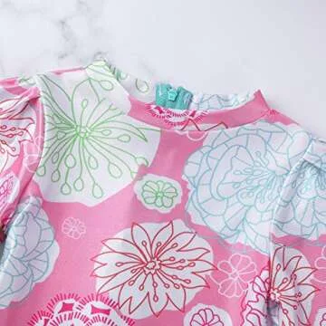 inlzdz Baby Toddler Girls Long Sleeve Floral Printed Rash Guard Shirt One-Piece Swimsuit Sun Protection Swimwear Pink 18-24 Months