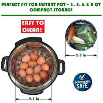 Kitchen Deluxe Vegetable Steamer Basket - Fits Instant Pot Pressure Cooker 3, 5, 6 Qt & 8 Quart - 10...