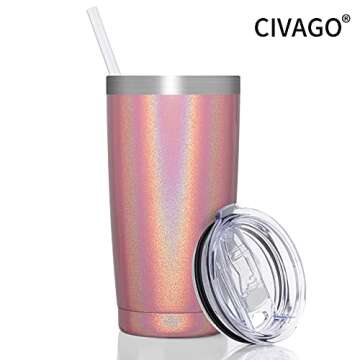 CIVAGO 20oz Insulated Stainless Steel Tumbler, Coffee Tumbler with Lid and Straw, Double Wall Vacuum...