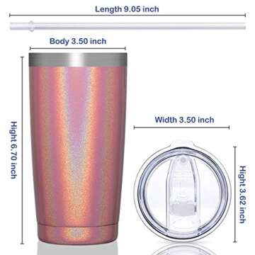 CIVAGO 20oz Insulated Stainless Steel Tumbler, Coffee Tumbler with Lid and Straw, Double Wall Vacuum Travel Coffee Mug, Powder Coated Tumbler Cup (Pink Shimmer,4)