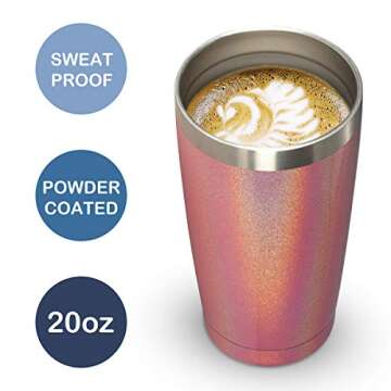 CIVAGO 20oz Insulated Stainless Steel Tumbler, Coffee Tumbler with Lid and Straw, Double Wall Vacuum Travel Coffee Mug, Powder Coated Tumbler Cup (Pink Shimmer,4)