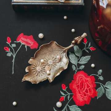 NIKKY HOME Jewelry Tray Dish, Vintage Jewelry Tray Dish, Bronze Leaf Shaped Ring Holder Jewelry Organizer, Trinket Dish Vanity Tray for Dresser Home Decor