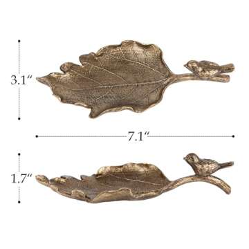 NIKKY HOME Jewelry Tray Dish, Vintage Jewelry Tray Dish, Bronze Leaf Shaped Ring Holder Jewelry Organizer, Trinket Dish Vanity Tray for Dresser Home Decor