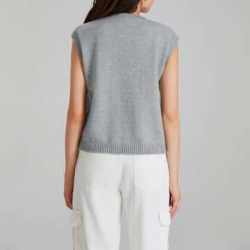 Seyurigaoka Womens Sweater Vest Button Front Round Neck Sleeveless Knit Vest Summer Ribbed Tank Tops Streetwear （grey，Small）