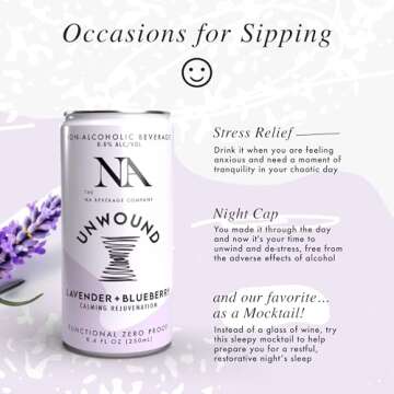 NA Functional Beverage Variety Pack, Energizing Yerba Mate Yuzu, Calming Lavender Blueberry, 8.4oz (8 Pack), Adaptogens & Functional Mushrooms, Organic & Non-GMO, Low Calorie & Low Sugar