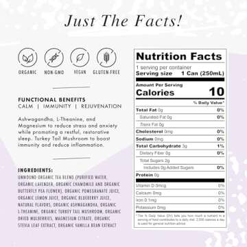 NA Functional Beverage Variety Pack, Energizing Yerba Mate Yuzu, Calming Lavender Blueberry, 8.4oz (8 Pack), Adaptogens & Functional Mushrooms, Organic & Non-GMO, Low Calorie & Low Sugar