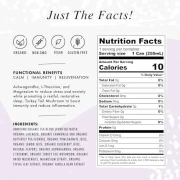 NA Functional Beverage Variety Pack, Energizing Yerba Mate Yuzu, Calming Lavender Blueberry, 8.4oz (8 Pack), Adaptogens & Functional Mushrooms, Organic & Non-GMO, Low Calorie & Low Sugar