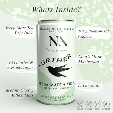 NA Functional Beverage Variety Pack, Energizing Yerba Mate Yuzu, Calming Lavender Blueberry, 8.4oz (8 Pack), Adaptogens & Functional Mushrooms, Organic & Non-GMO, Low Calorie & Low Sugar