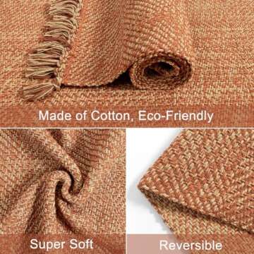 Collive Small Bathroom Rug, 2' x 3' Hand-Woven Low Profile Front Entryway Rug, Terracotta Cotton Reversible Washable Kitchen Rug Modern Farmhouse Carpet for Foyer Bedroom Front Door Fall Decor