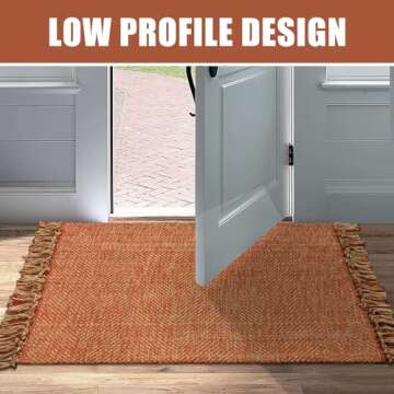Collive Small Bathroom Rug, 2' x 3' Hand-Woven Low Profile Front Entryway Rug, Terracotta Cotton Reversible Washable Kitchen Rug Modern Farmhouse Carpet for Foyer Bedroom Front Door Fall Decor