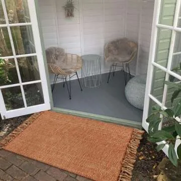 Collive Small Bathroom Rug, 2' x 3' Hand-Woven Low Profile Front Entryway Rug, Terracotta Cotton Reversible Washable Kitchen Rug Modern Farmhouse Carpet for Foyer Bedroom Front Door Fall Decor