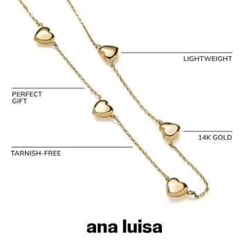 Ana Luisa Jewelry Gold Necklace for Women - Gold Chain Necklaces With Flower and Heart Styles - Minimalist & Chic Layering Chain Necklaces - Hypoallergenic, Water-Resistant & Tarnish-Free Jewelry (Lev Heart Station)